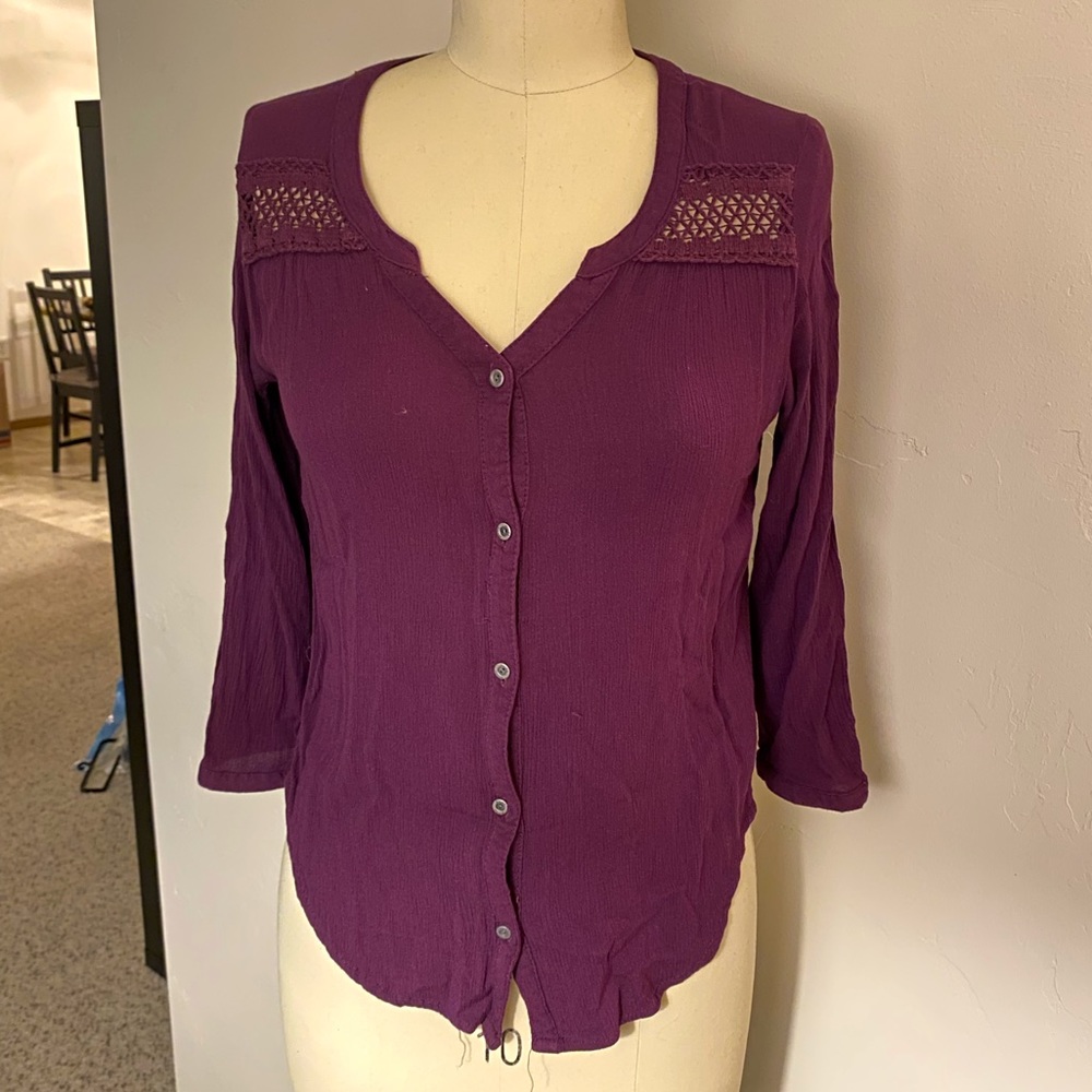 Dark Purple Canvas Button-up from Mudd